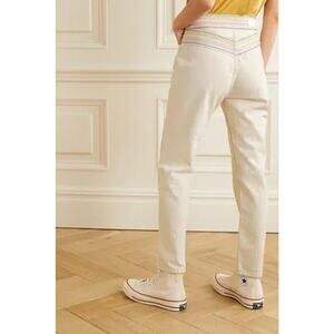 Re/Done x Blanca Miró Ecru Embroidered High Rise Stovepipe Straight Leg Jeans